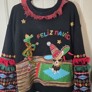 Women's Holiday Time Feliz Navidad  Black Sweater